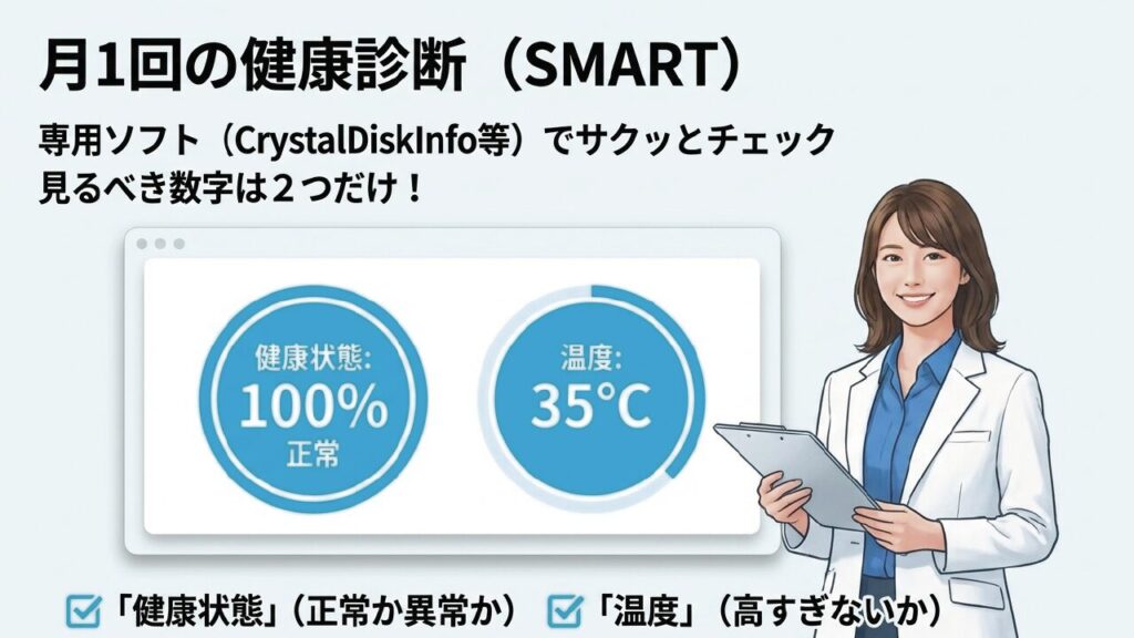 SMART情報での健康状態と温度の確認方法