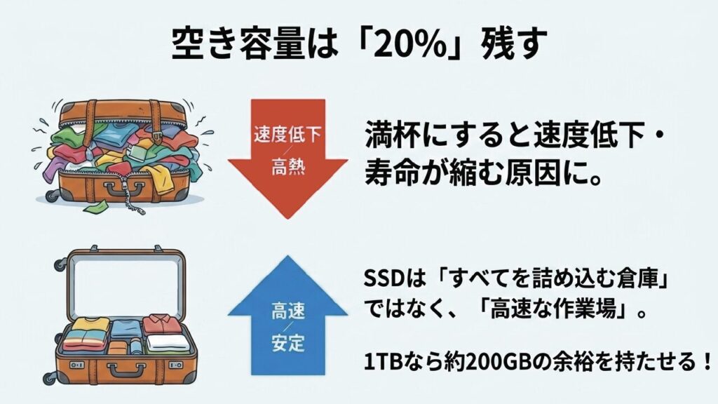 ポータブルSSDの空き容量は20%残す