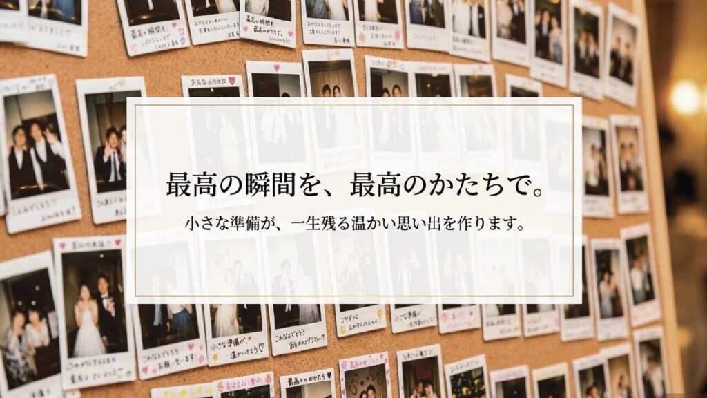 メッセージが書かれた結婚式のチェキ写真