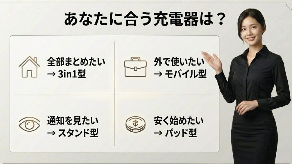 あなたに合う充電器は？自宅用、外出用、デスク用、安さ重視など用途別に選ぶ