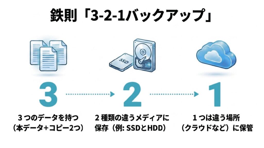 3つのデータ、2種類のメディア、1つは別場所の鉄則