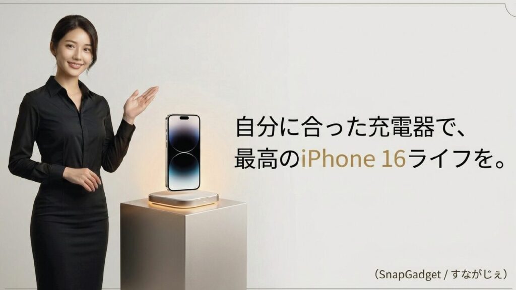 自分に合った充電器で、最高のiPhone 16ライフを。SnapGadget すながじぇ
