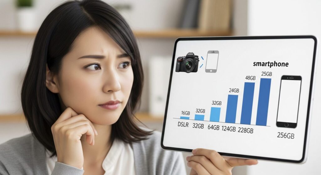 一眼レフとスマホでの容量の違い