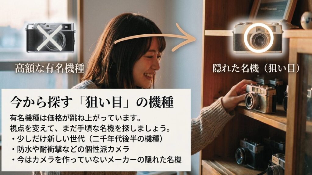 高額な有名機種を避け、少しだけ新しい世代や隠れた名機を探すアプローチ