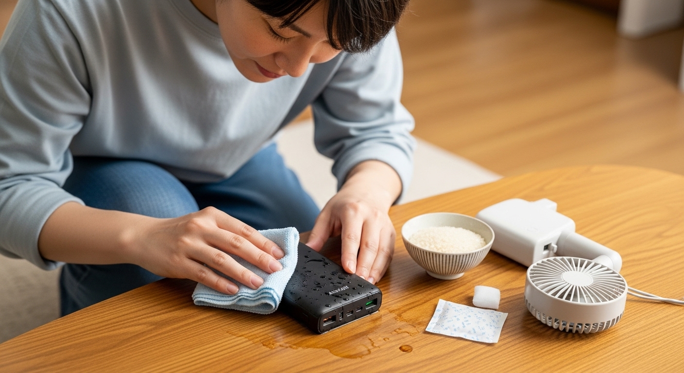 モバイルバッテリーが水濡れしたときの対処法