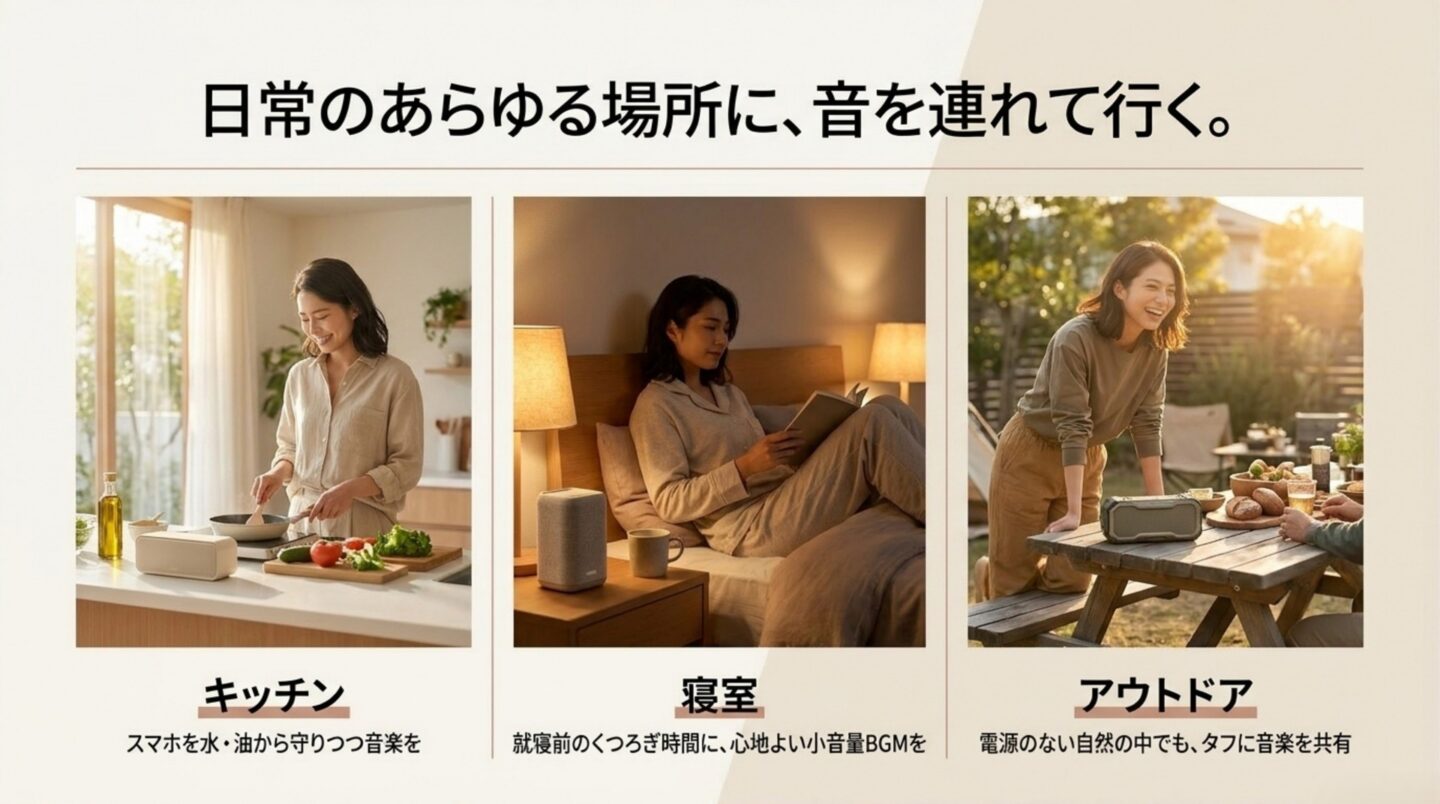 キッチン、寝室、アウトドアでBluetoothスピーカーを使う具体的な利用シーン
