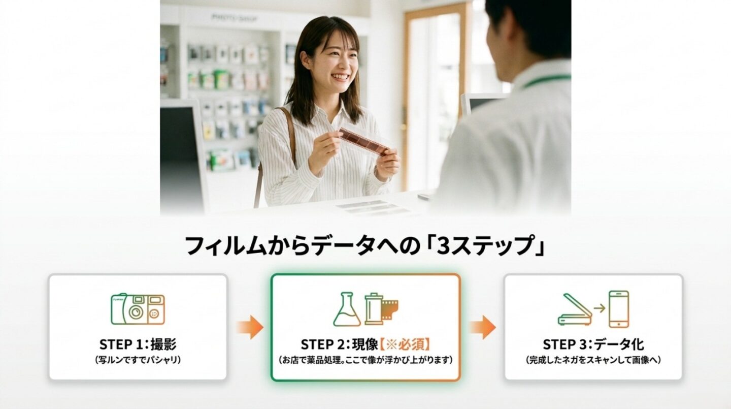 写ルンですの撮影から現像、ネガのデータ化までの3ステップ