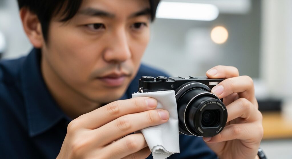 まずはレンズ表面の清掃を試す