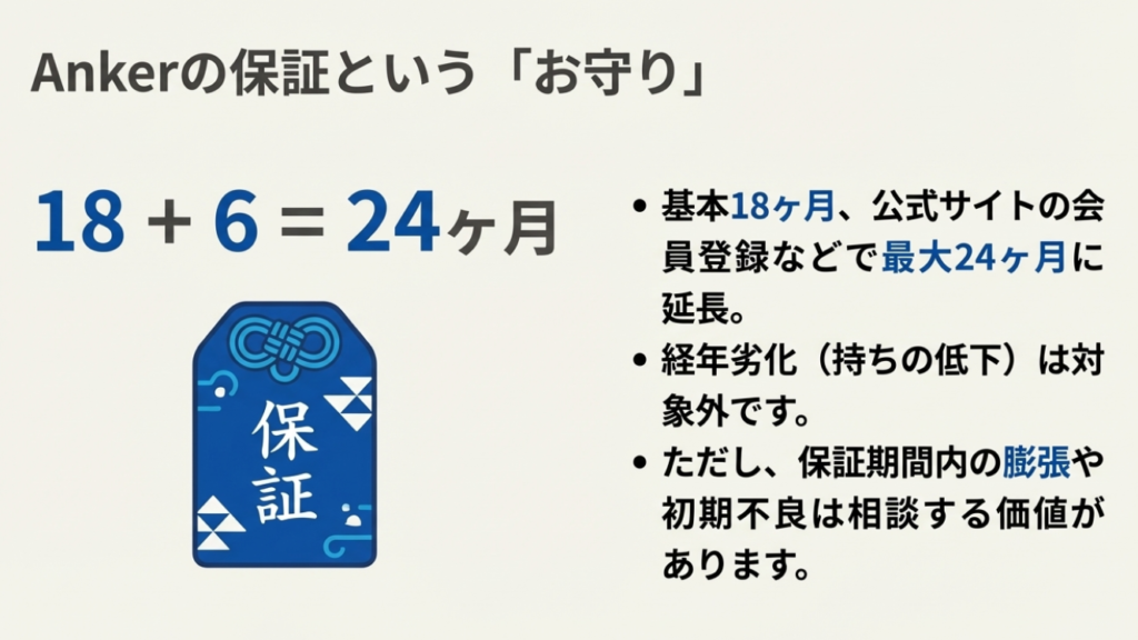 基本保証18ヶ月に会員登録などで6ヶ月延長され合計24ヶ月保証になる計算式と条件
