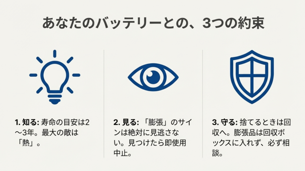 モバイルバッテリーの寿命の目安と膨張のサインを見逃さない事。