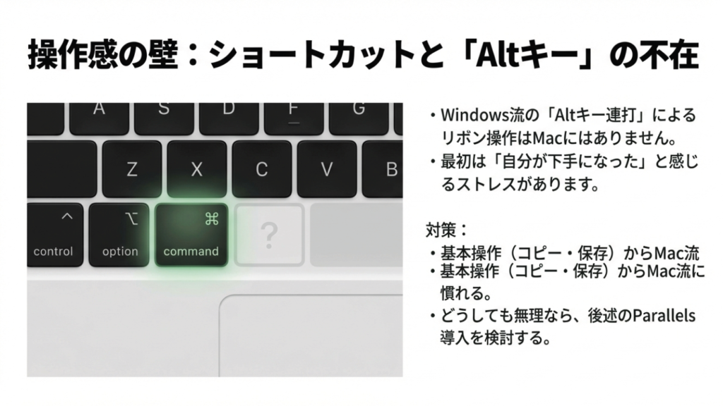 MacのCommandキー、Optionキーの配置と、WindowsのAltキーリボン操作ができないことへの対策
