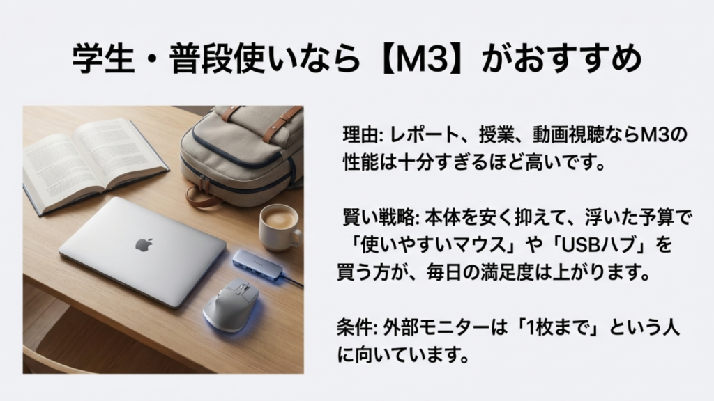 学生にはMacBook Air M3がおすすめ。浮いた予算で周辺機器を揃える戦略