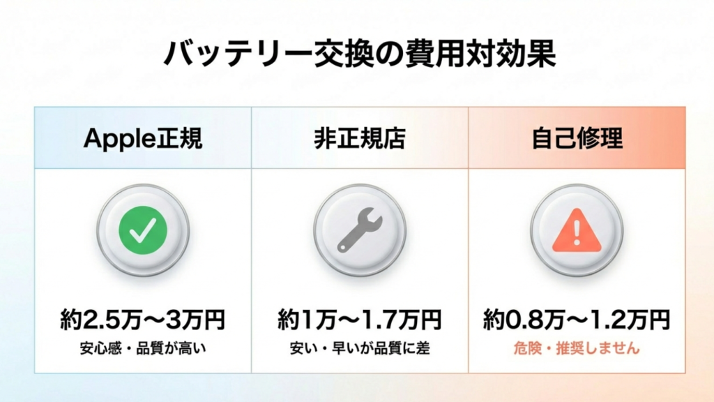 MacBook Air M1 バッテリー交換費用 比較表