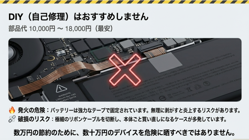 DIY自己修理は非推奨。発火やケーブル断線のリスクが高すぎる