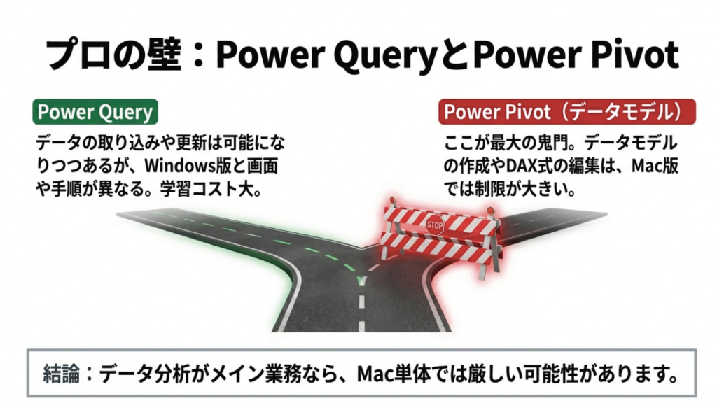 Mac版ExcelのPower Queryの学習コストと、Power Pivot(データモデル)の利用制限に関する注意点