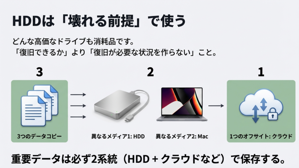 データ消失を防ぐ3つのコピー戦略:異なるメディアとクラウドを組み合わせる