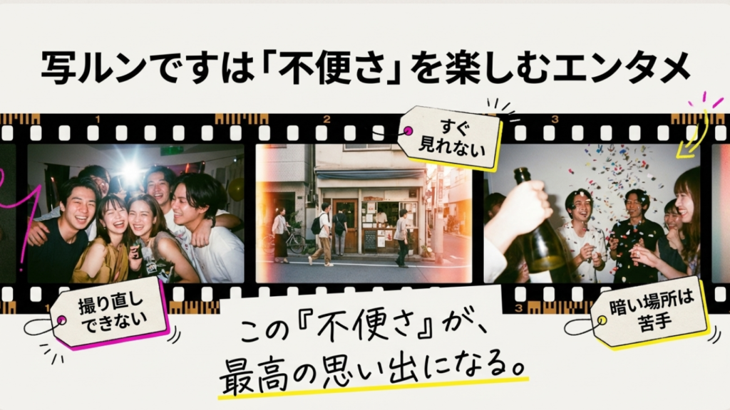 すぐ見れない、撮り直しできないという不便さが逆に思い出になる写ルンですの特徴解説