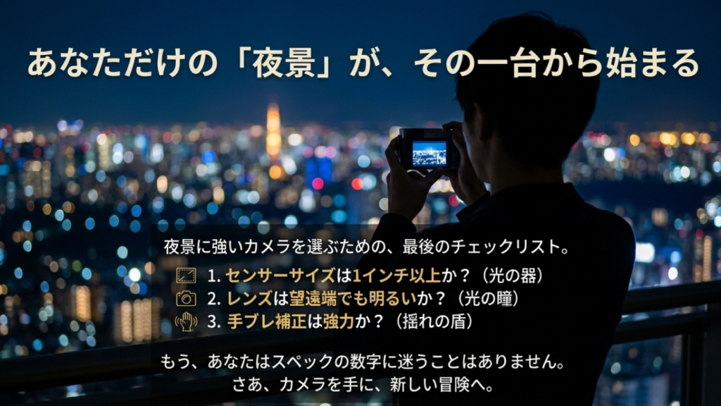 夜景に強いコンデジ選びの最終チェックリスト（センサー、F値、手ブレ補正）