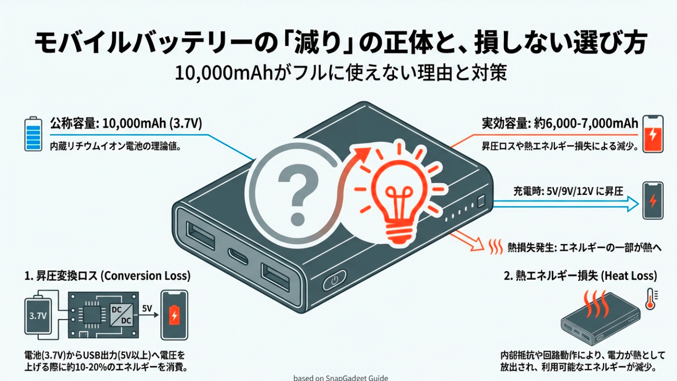 モバイルバッテリーの変換ロス原因と減らし方