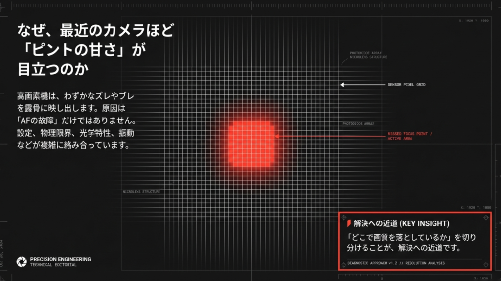 高画素機になるほどわずかなピントのズレやブレが露骨に写し出される理由を図解