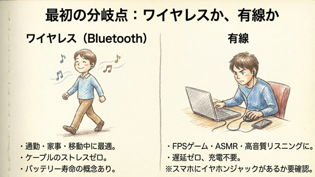 ワイヤレスイヤホンと有線イヤホンのメリット・デメリット比較