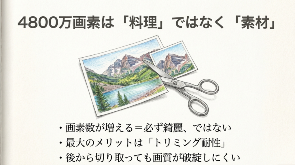 4800万画素（48MP）のメリットであるトリミング耐性