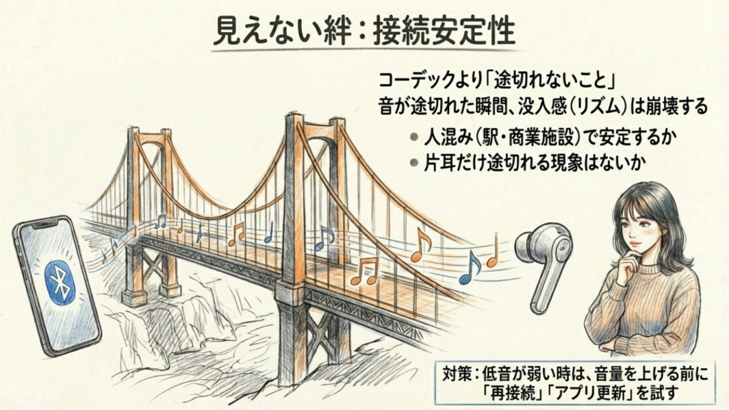 接続の安定性は低音の没入感に直結するという解説
