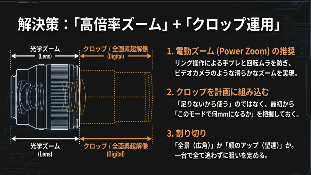 光学ズームとクロップ（全画素超解像ズーム）の仕組み