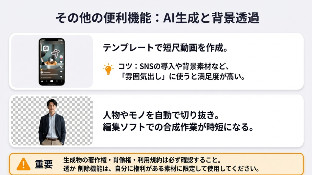 AI生成と背景透過などの便利機能