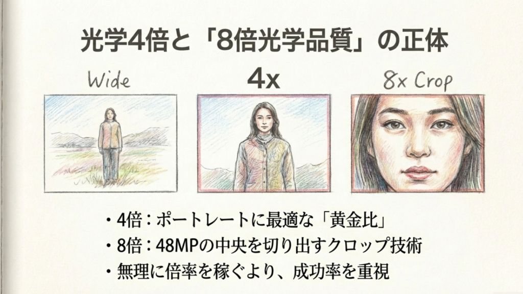 iPhone 17 Proの光学4倍と8倍クロップの比較