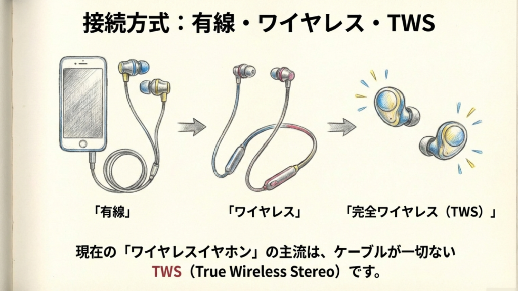有線、ワイヤレス、完全ワイヤレスTWSの接続方式の違い