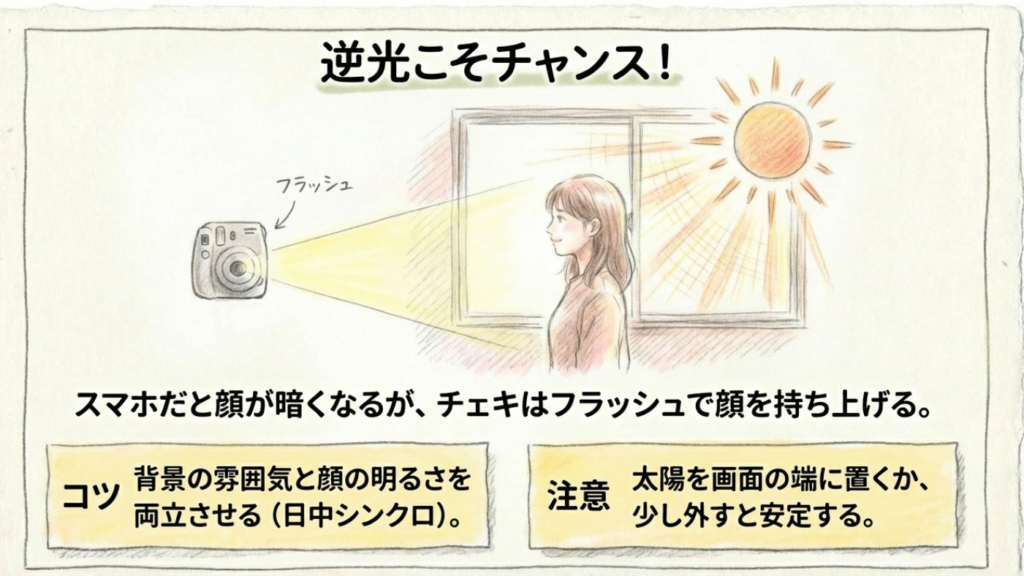 逆光時にフラッシュを使って背景の雰囲気と顔の明るさを両立させる日中シンクロのテクニック