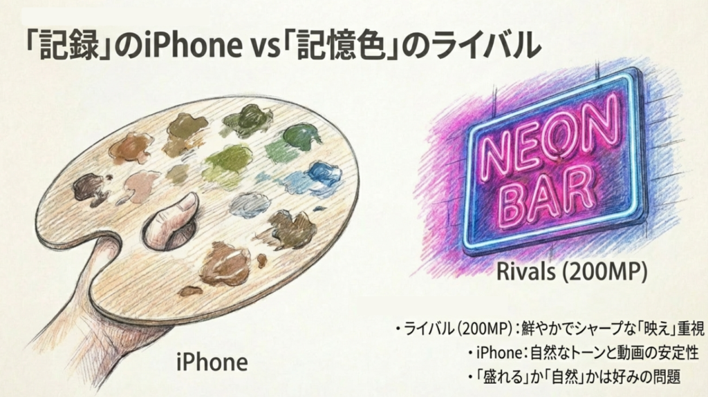 記憶色のライバル機と記録色のiPhone比較