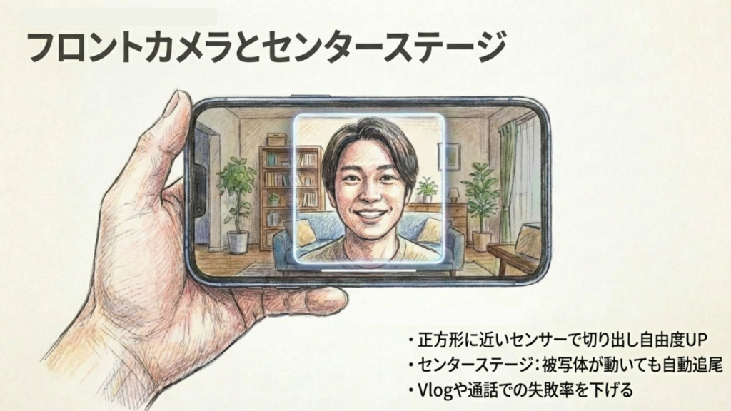 フロントカメラとセンターステージの切り出し自由度