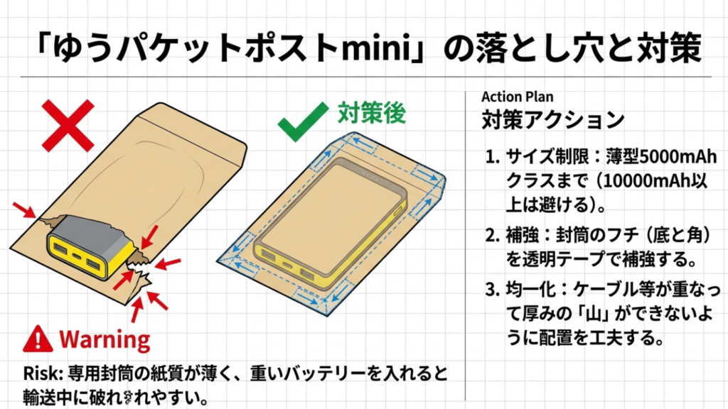 ゆうパケットポストminiの落とし穴と対策：封筒の補強と厚みの均一化