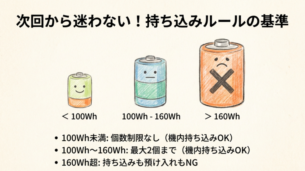 次回から迷わない!持ち込みルールの基準 100Wh未満、100Wh-160Wh、160Wh超の持ち込みルール一覧