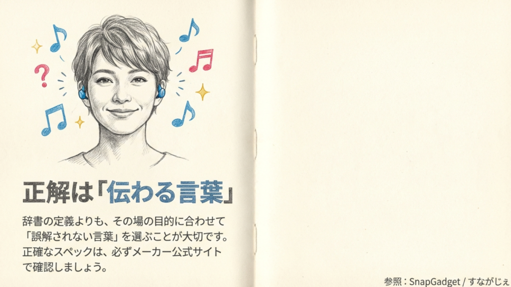 正解は伝わる言葉選ぶことだとまとめる笑顔の女性のイラスト