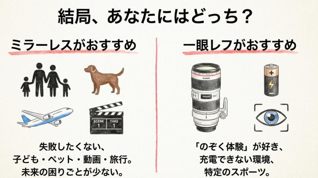 ミラーレスと一眼レフの選び方結論