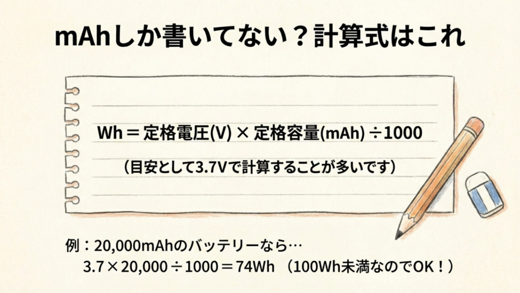 mAhしか書いてない時の計算方法 WhとmAhの計算式と計算例