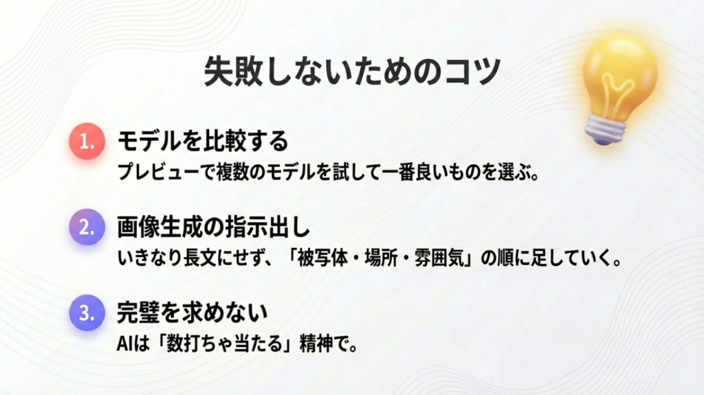失敗しないためのコツ 失敗しないコツはプレビューで比較し完璧を求めないこと