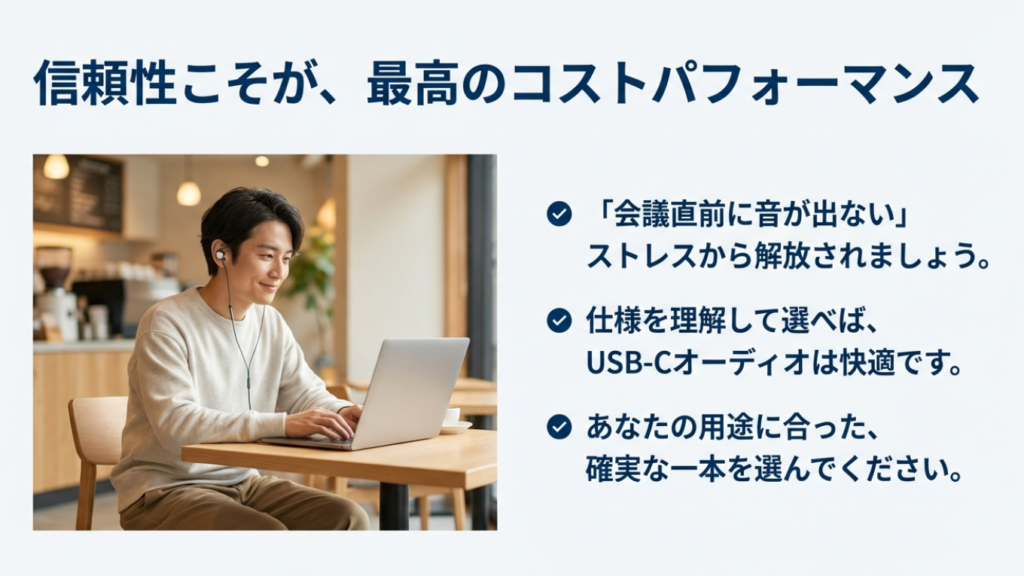信頼性こそが最高のコストパフォーマンス。会議直前のトラブルを避けるために確実な製品を選ぼう。