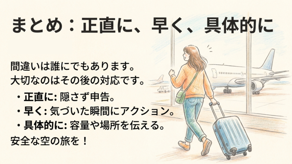 まとめ:正直に、早く、具体的に 正直に・早く・具体的に対応するためのまとめリスト