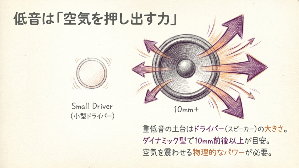 10mm以上のドライバーが空気を押し出すイメージ図