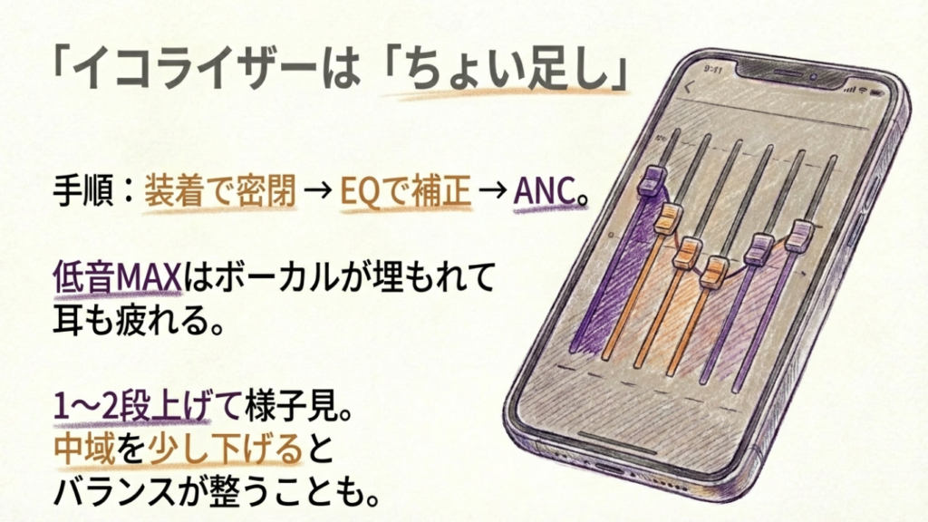 スマホアプリのイコライザー調整画面のイラスト