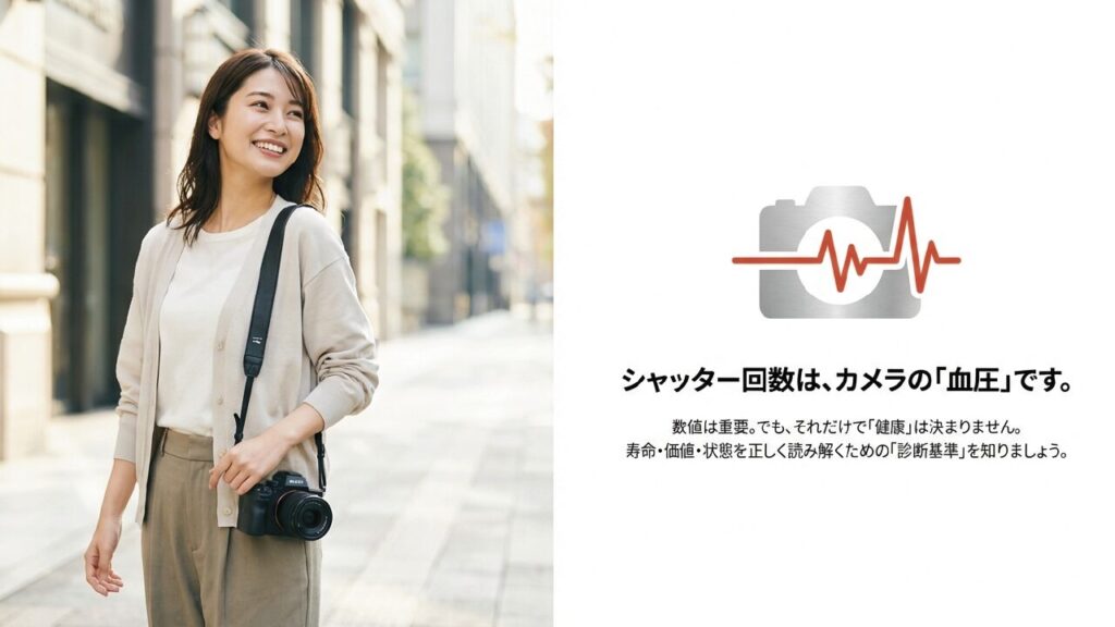 カメラのシャッター回数を血圧に例えた解説スライド