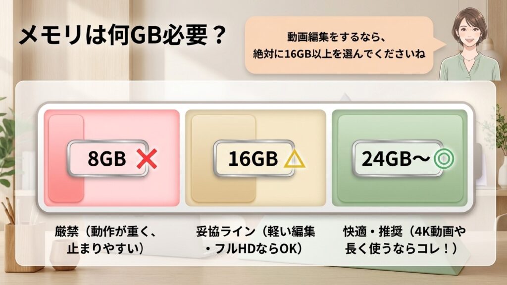 メモリは何GB必要？動画編集をするなら絶対に16GB以上を選んでください