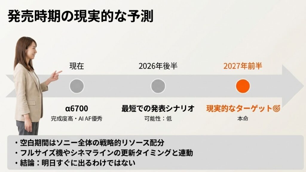 SONY α6700 後継機の現実的な発売時期予想（2026年後半〜2027年前半）