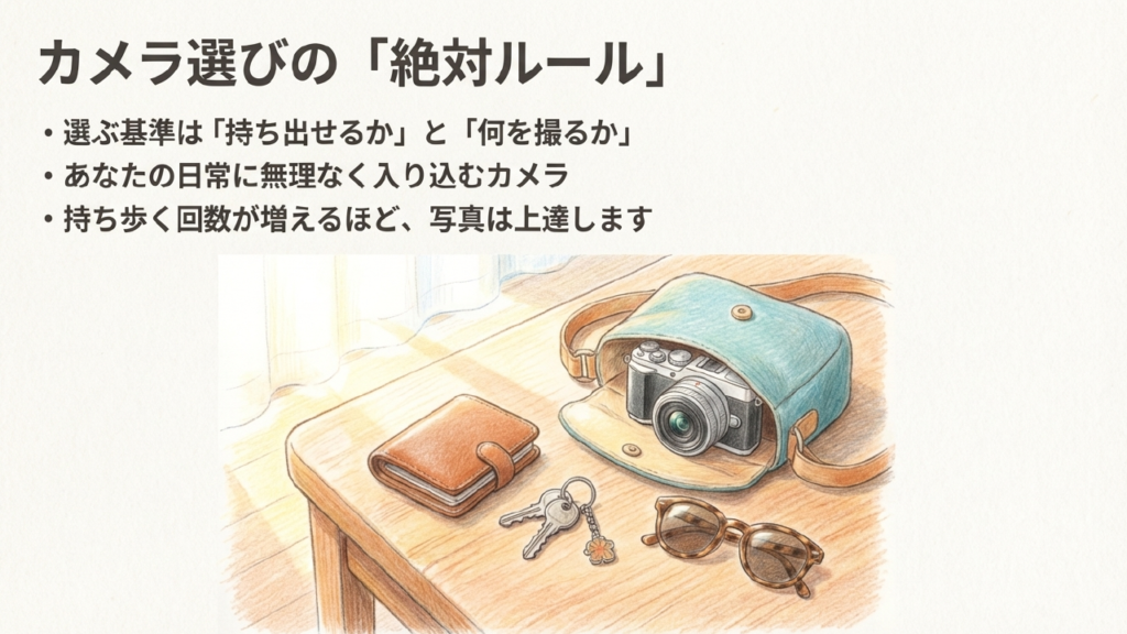 日常に無理なく入り込み、持ち出す回数を増やすことが上達への近道であることを伝える