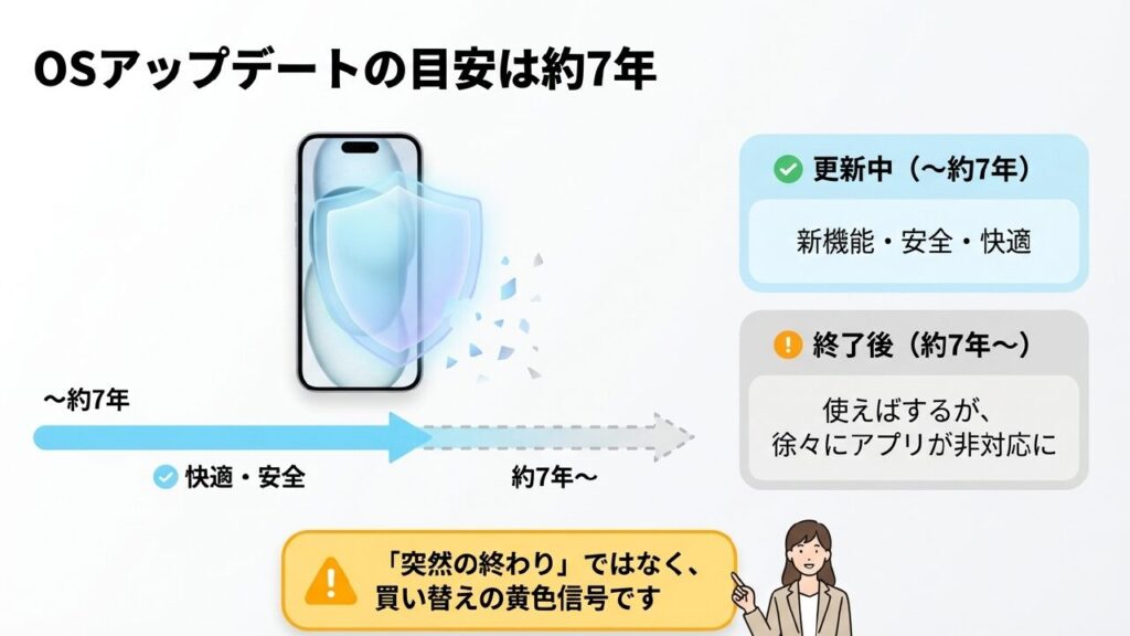 OSアップデートと寿命 iPhone17のOSアップデート期間の目安は約7年