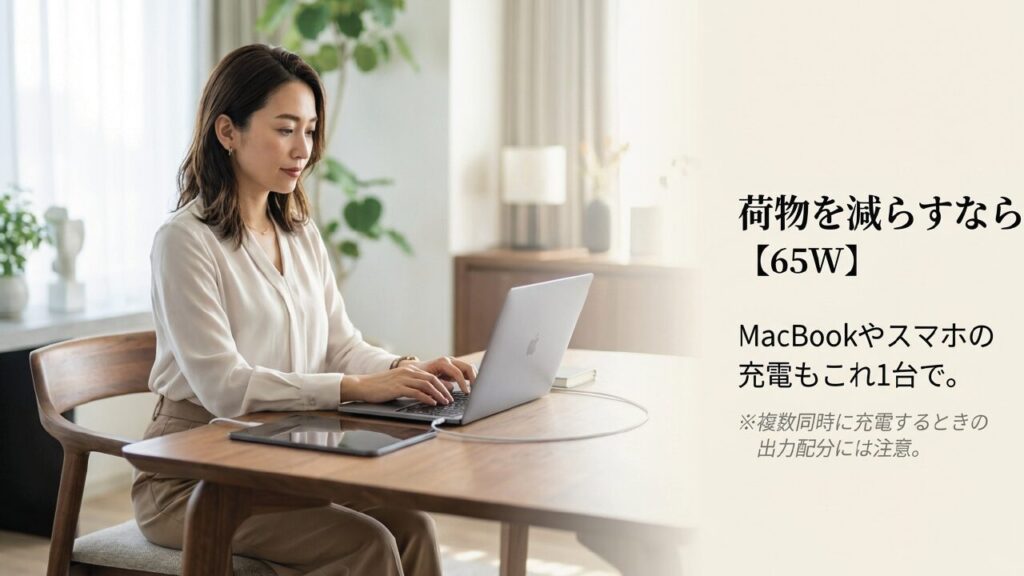 荷物を減らすなら65W 荷物を減らすならMacBookやスマホも充電できる65W